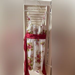 White, red, and green floral dress